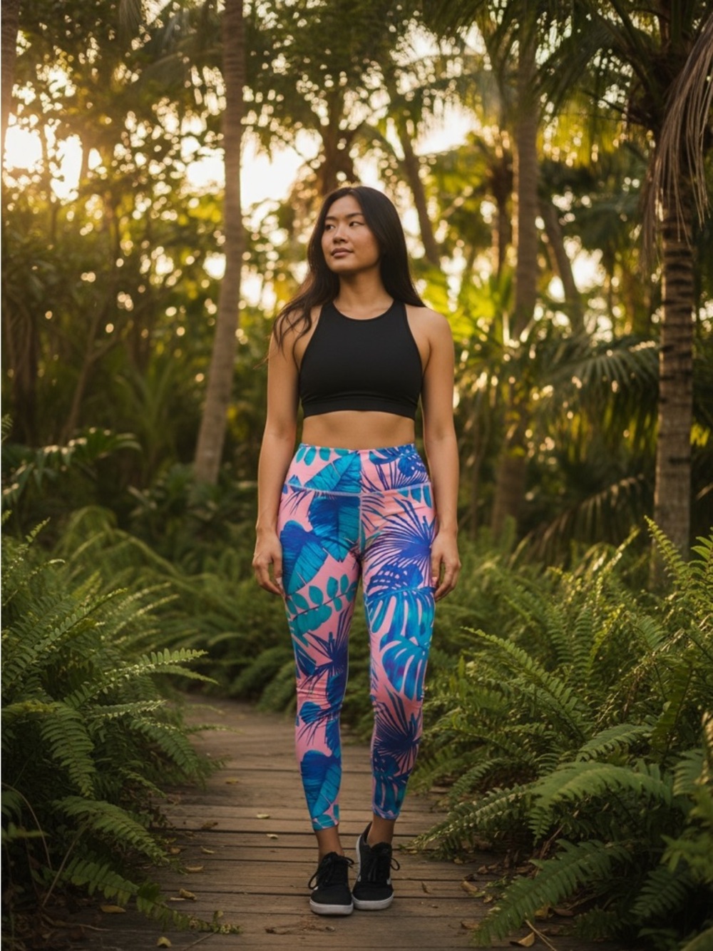 Spiritual Gangster Tropical Leggings in Pink Blue Size Small